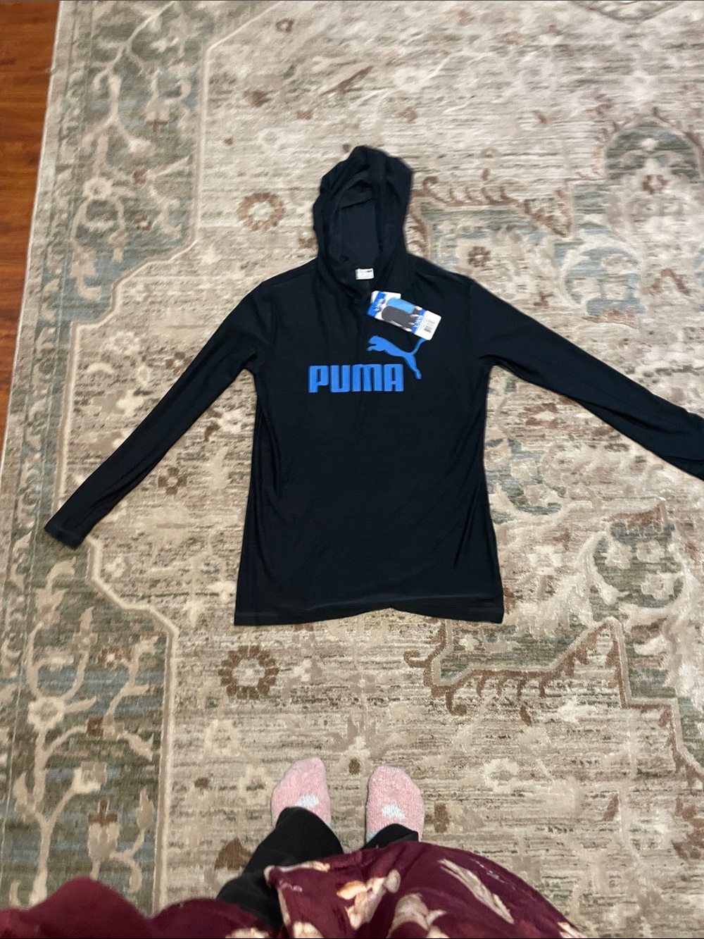 Puma Black Hoodie with Blue Logo - Kids Pullover 14/16 NEW With Tags !!